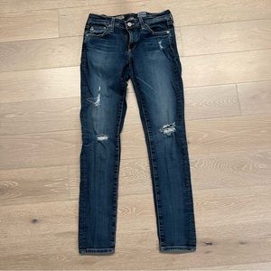 AG The Legging Ankle Super Skinny Ankle Jeans - Dark Blue, Distressed, Size 26
